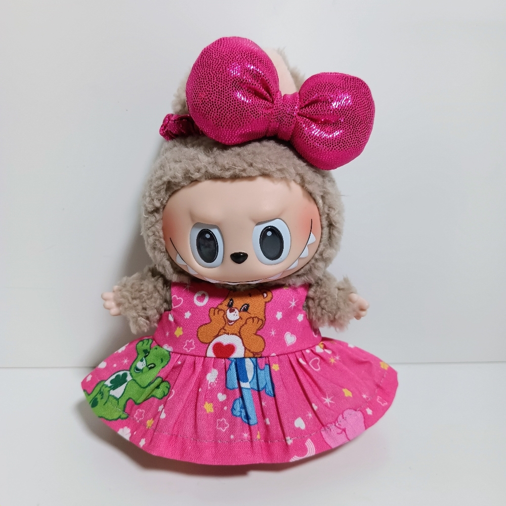 Care Bear Tenderheart Custom Dress and Matching Bow Made to fit Labubu